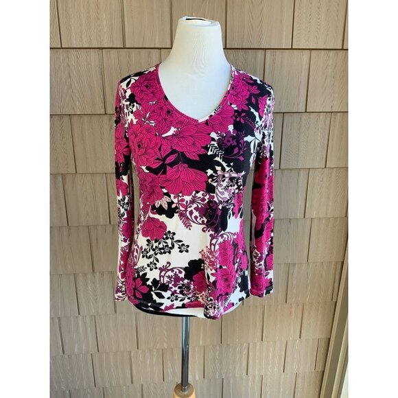 CROFT AND BARROW LADIES MULTI COLORED LS FLORAL TSHIRT TEE TOP SIZE S - Picture 7 of 10